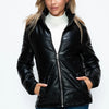 How Dare U Pocketed Zip Up Puffer Jacket with Removable Hood - Black