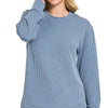 Zenana Full Size Raised Rib Round Neck Long Sleeve Top Plus Size - DUSTY BLUE