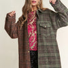 J.NNA Snap Down Tweed Plaid Contrast Longline Shacket - Misty Forest