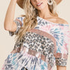 BiBi Tie Dye Terry Top with Leopard and Sequins Block - TIE DYE