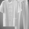 Men's Plus Size Button Up Short Sleeve Top and Pants Set - White Suit