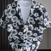Men's Plus Size Printed Short Sleeve Casual Shirt - Black