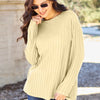 Basic Bae Full Size Ribbed Round Neck Long Sleeve Knit Top - Light Yellow