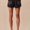 SO ME Mineral Washed Terry High Rise Cargo Shorts - CHARCOAL BLACK