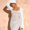 Openwork Square Neck Flare Sleeve Cover-Up Dress - White
