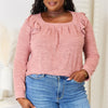 Double Take Square Neck Ruffle Shoulder Long Sleeve T-Shirt - Dusty Pink