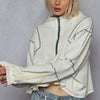 POL Contrast Stitching Zip Front Sweatshirt - White