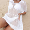 Hollow Out Collared Neck Cover-Up - White