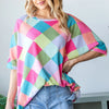 HOPELY Color Block Waffle Oversized T-Shirt - PINK COMBO