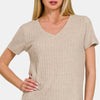 Zenana Ribbed Short Sleeve T-Shirt - Ash Mocha