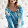 BiBi Tie Dye Hacci Top with Contrast Stitching Detail - SKY BLUE