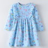 Children's Unicorn Rainbow Print Ruffle Trim Long Sleeve Dress - Sky Blue