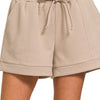 Zenana Textured Knit Jacquard Drawstring Shorts - ASH MOCHA