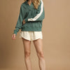 Umgee Contrast Long Sleeve Sweatshirt with Collar - LAGOON