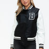 Love Me Now PU Leather Contrast Snap Down Bomber Jacket - Black/White
