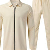 Men's Full Size Zip Up Top and Pants Set Plus Size - Khaki