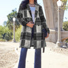 Double Take Full Size Plaid Button Up Lapel Collar Coat - Black