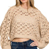 Zenana Oversized Cropped Crochet Knit Sweater - LT MOCHA