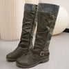 Knee High Slouch Boots with Knit Cuff - Matcha Green