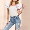 ADORA Layered Ruffled Sleeve Ribbed Top - OFF WHITE