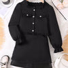 Children's Ruffle Trim Top and Skirt Two-Piece Outfit Set - Black