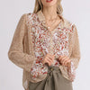 Umgee Full Size Mixed Print Metallic Detail Long Ruffle Sleeve Button Down Shirt Plus Size - OFF WHITE MIX