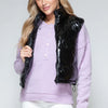 Snobbish Zip Up Turtleneck Shiny Quilted Vest - Black