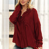 ADORA Button Down Linen Shirt - BURGUNDY