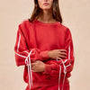 BiBi Side Lined Bow Details Fleece Sweatshirt - RED