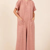 Mittoshop Button Detail Short Sleeve Wide Leg Jumpsuit - Ginger