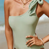 Tied One Shoulder One-Piece Swimwear - Sage