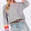 SAGE + FIG Color Block Waffle Knit T-Shirt - Grey