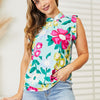 Double Take Floral Print Ruffle Shoulder Blouse - Light Green