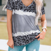 Leopard V-Neck Short Sleeve T-Shirt - Cloudy Blue