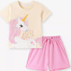 Children's Unicorn Graphic Tee & Shorts Set - Blush Pink