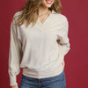 Umgee Linen Long Sleeves Elastic Hem Blouse - OATMEAL