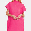 Zenana Short Sleeve Sweater Mini Dress - Hot Pink