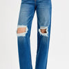 RISEN Full Size Mid Waist Fit Boyfriend Knee Distressed Jeans Plus Size - MEDIUM