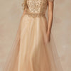 Juliet 287 Long Off the Shoulder Beaded Top A-Line Prom Dress - Gold