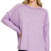 Zenana Full Size Melange Hacci Exposed Seam Hi-low Tee Plus Size - LAVENDER