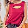 BiBi Rayon Span Knit With Cut Out Front Sleeveless Top - RED