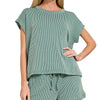 Zenana Raised Rib Cap Sleeve Top & Shorts Set - JADE