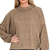 Zenana Brushed Melange Hacci Cropped Sweater - MOCHA