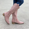 Point Toe Block Heels Boots - Pink