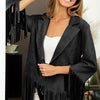 BiBi Suede Single Blazer with Fringed Hem - BLACK