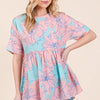 BOMBOM Floral Babydoll Tunic Top - AQUA
