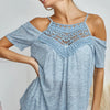 BiBi Front Crochet Lace Adjustable Strap Top - Vintage Denim