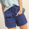 HYFVE Drawstring Waffle Knit Front Pocket Shorts - Dark Blue