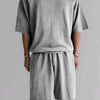 Men's Full Size Round Neck Top and Shorts Set Plus Size - Light Gray