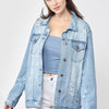 RISEN Full Size Distressed Long Sleeve Denim Jacket Plus Size - Light